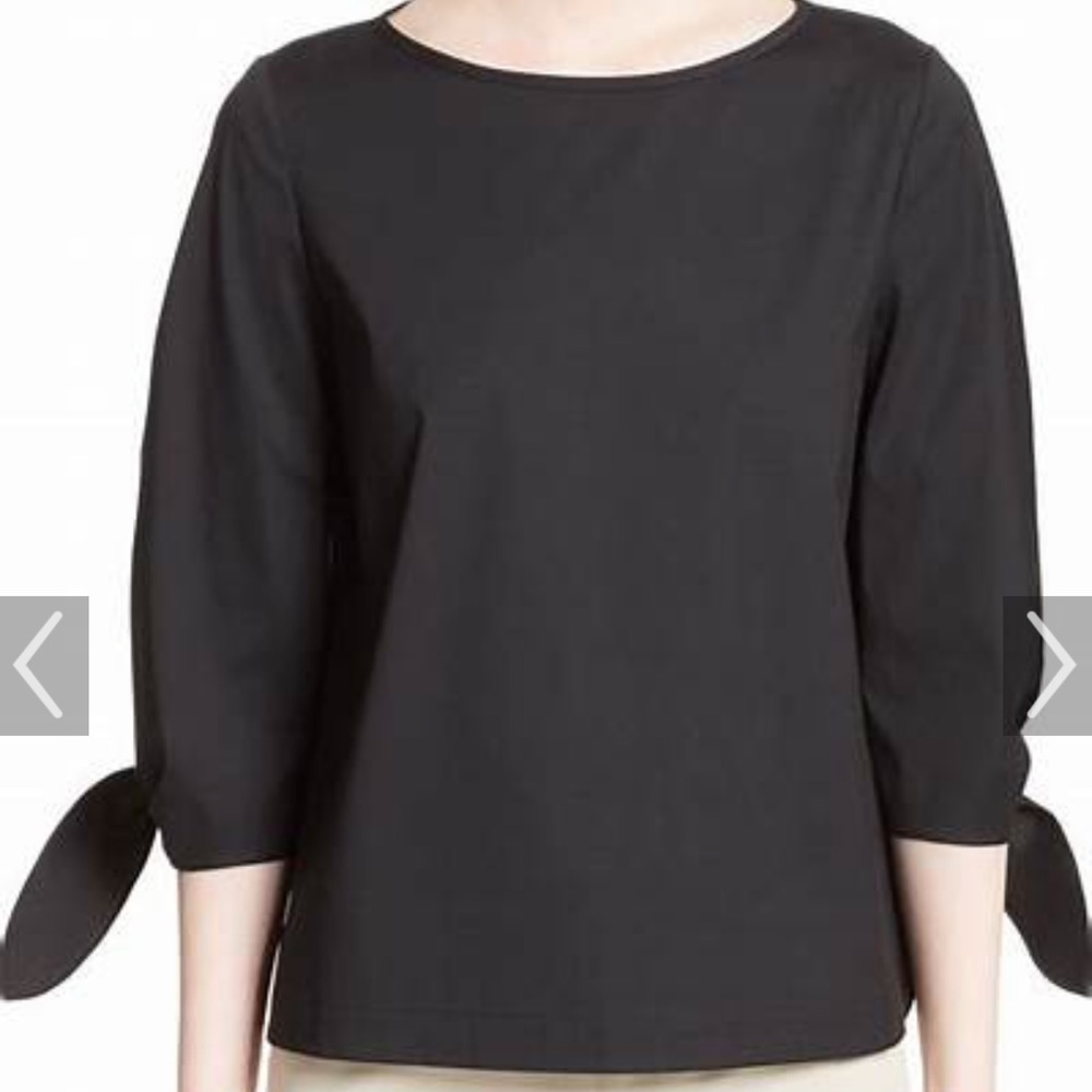 Lafayette 148 New York Elaina tie sleeve stretch cotton blouse - size MEDIUM